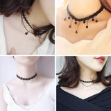 Gothic Lace Choker Necklace Moon Star Pendant Collar
