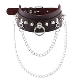Gothic Brown Leather Choker Necklace Studded Vintage Punk Collar