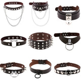 Gothic Brown Leather Choker Necklace Studded Vintage Punk Collar