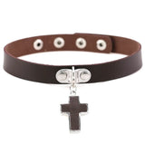 Gothic Brown Leather Choker Necklace Studded Vintage Punk Collar