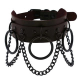 Gothic Brown Leather Choker Necklace Studded Vintage Punk Collar