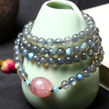 Gray Moonlight Stone Bracelet 6mm Buddha Bead Hand String Crystal Jewelry