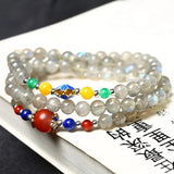 Gray Moonlight Stone Bracelet 6mm Buddha Bead Hand String Crystal Jewelry
