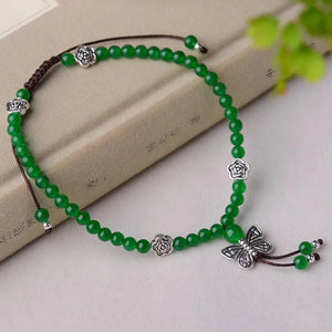 Green Chalcedony Crystal Anklets Round Beads Line Anklet Chain