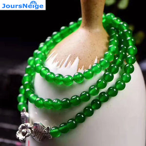 Green Chalcedony Crystal Bracelet 6mm Bead Fish Pendant Hand String Jewelry