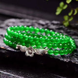 Green Chalcedony Crystal Bracelet 6mm Bead Fish Pendant Hand String Jewelry