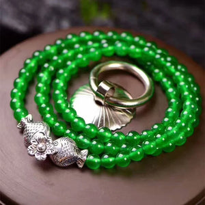 Green Chalcedony Crystal Bracelet 6mm Bead Fish Pendant Hand String Jewelry