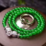 Green Chalcedony Crystal Bracelet 6mm Bead Fish Pendant Hand String Jewelry