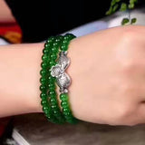 Green Chalcedony Crystal Bracelet 6mm Bead Fish Pendant Hand String Jewelry