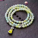 Green Crystal Bracelet with Tibetan Silver Gourd Pendant - Multilayer Jewelry