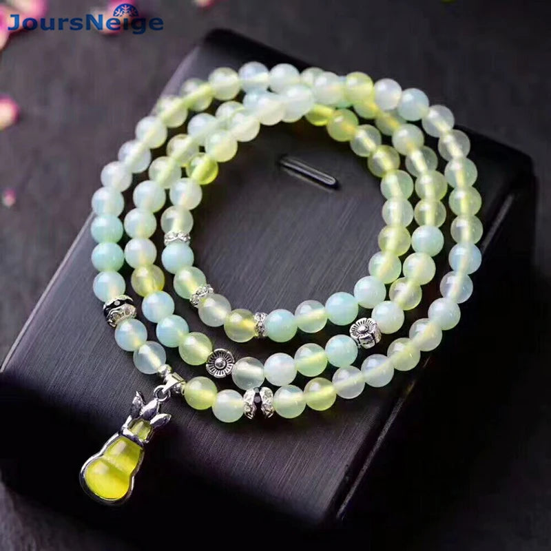 Green Crystal Bracelet with Tibetan Silver Gourd Pendant - Multilayer Jewelry