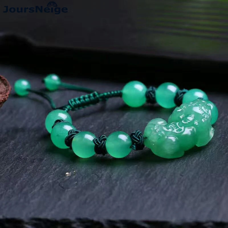 Green Dongling Stone Bracelet with Pixiu Lucky for Women Girl