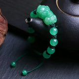 Green Dongling Stone Bracelet with Pixiu Lucky for Women Girl