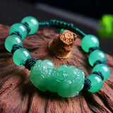 Green Dongling Stone Bracelet with Pixiu Lucky for Women Girl