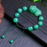 Green Dongling Stone Bracelet with Pixiu Lucky for Women Girl