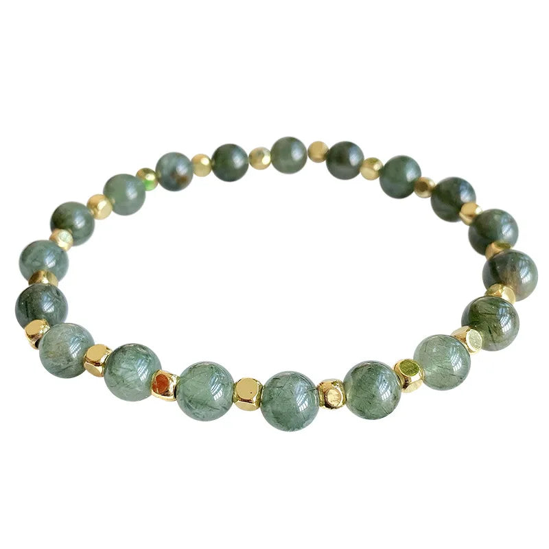 Green Hair Crystal Bracelet 6mm Round Beads Women Girl Gift Jewelry