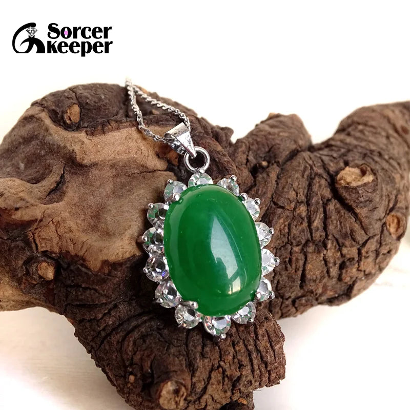 Green Natural Chalcedony Agate Oval Pendant Beads Jewelry