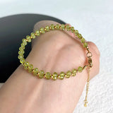 Green Peridot Crystal Bracelet Faceted Bead Adjustable Hand Row Jewelry
