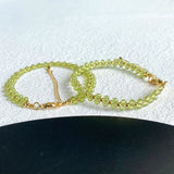 Green Peridot Crystal Bracelet Faceted Bead Adjustable Hand Row Jewelry