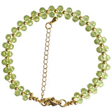 Green Peridot Crystal Bracelet Faceted Bead Adjustable Hand Row Jewelry