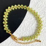 Green Peridot Crystal Bracelet Faceted Bead Adjustable Hand Row Jewelry