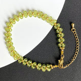 Green Peridot Crystal Bracelet Faceted Bead Adjustable Hand Row Jewelry