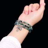 Green Water Chalcedony Crystal Bracelet with Leaf Pendant