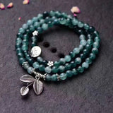 Green Water Chalcedony Crystal Bracelet with Leaf Pendant