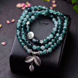 Green Water Chalcedony Crystal Bracelet with Leaf Pendant