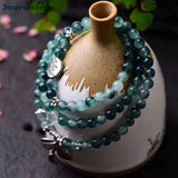 Green Water Chalcedony Crystal Bracelet with Leaf Pendant