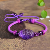 Hand Woven Purple Crystal Bracelet Three Legs Toad Amulet Jewelry