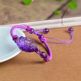 Hand Woven Purple Crystal Bracelet Three Legs Toad Amulet Jewelry