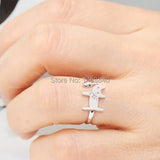 Cute Kitty Fish Ring Adjustable Open Animal Ring Silver Plated