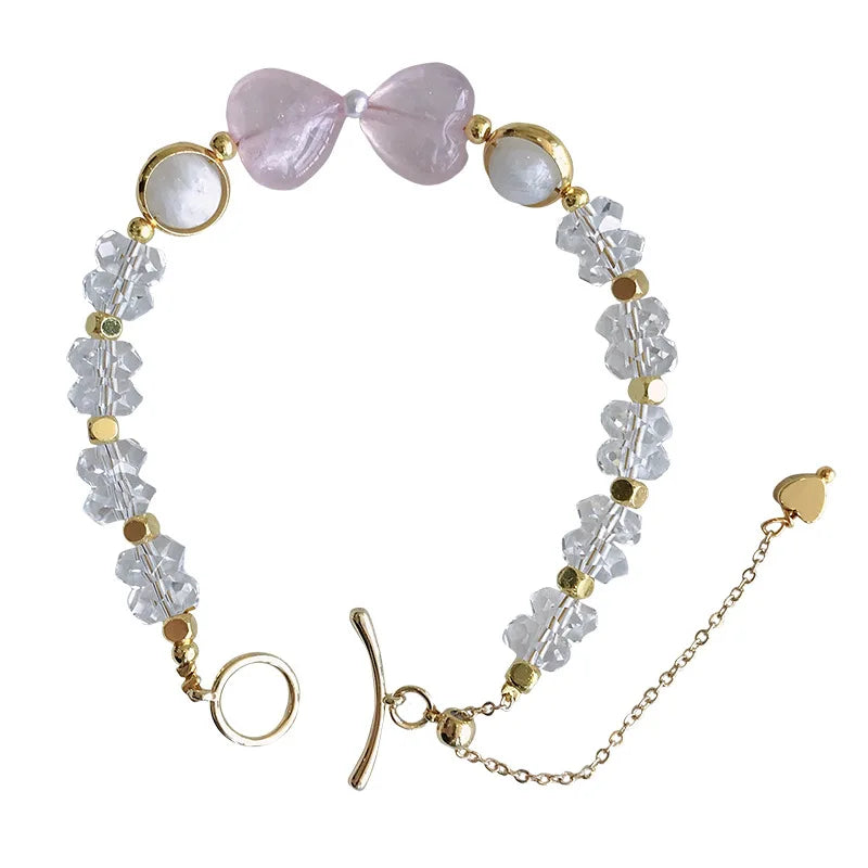Pink Natural Stone Bracelet Crystal Beads Wrist Jewelry