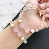 Pink Natural Stone Bracelet Crystal Beads Wrist Jewelry