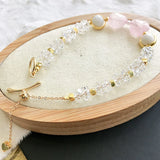 Pink Natural Stone Bracelet Crystal Beads Wrist Jewelry