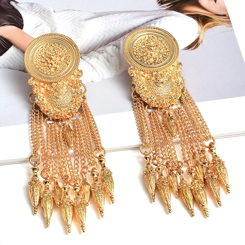 Long Tassel Chain Drop Earrings Statement Metal Jewelry For Women