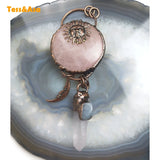 Pink Rose Quartz Tower Wand Crystal Healing Point Necklace