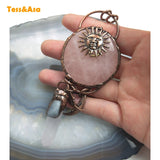 Pink Rose Quartz Tower Wand Crystal Healing Point Necklace
