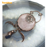 Pink Rose Quartz Tower Wand Crystal Healing Point Necklace