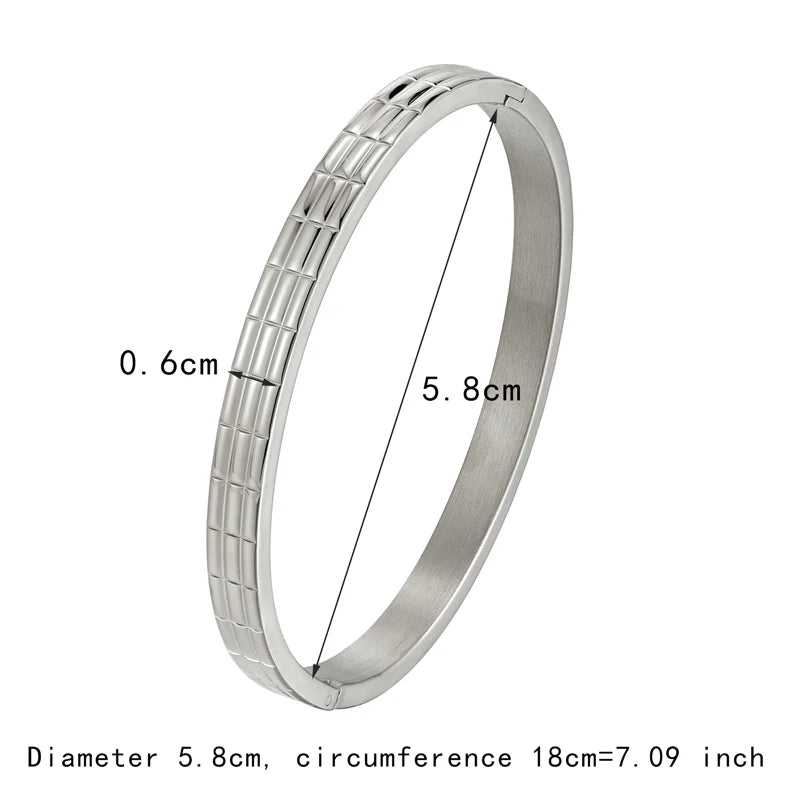Stereo Line Rectangle Stainless Steel Bracelet Love Bangle