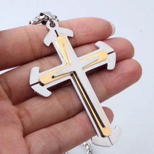 Hip-hop Stainless Steel Silver Cross Jesus Crucifix Pendant Necklace Mens Boys