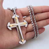 Hip-hop Stainless Steel Silver Cross Jesus Crucifix Pendant Necklace Mens Boys