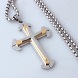 Hip-hop Stainless Steel Silver Cross Jesus Crucifix Pendant Necklace Mens Boys