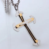 Hip-hop Stainless Steel Silver Cross Jesus Crucifix Pendant Necklace Mens Boys