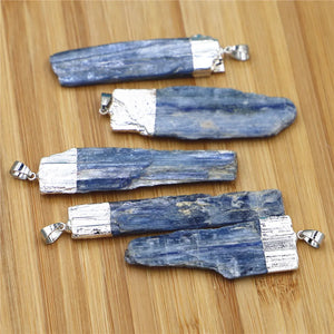 Natural Kyanite Rough Stone Pendant with Metal Plating