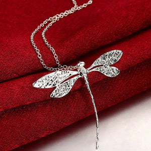 Silver Dragonfly Pendant Necklace For Women