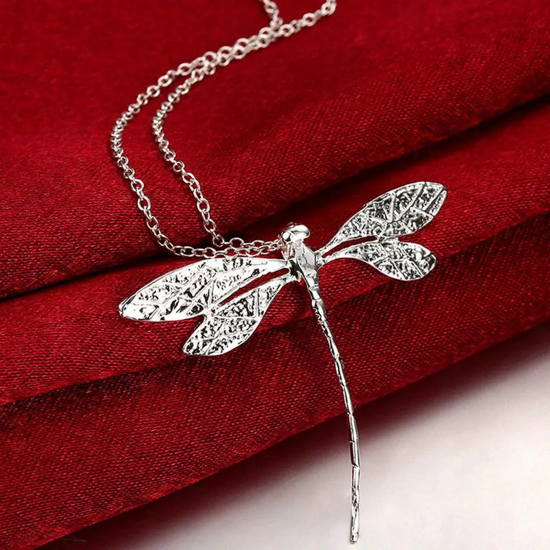 Silver Dragonfly Pendant Necklace For Women