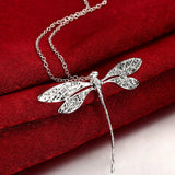 Silver Dragonfly Pendant Necklace For Women