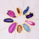 Colorful Quartz Crystal Agate Slice Pendant Necklace
